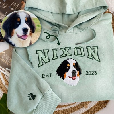 Personalized Dog Portrait Photo Embroidered Hoodie Sweatshirt Unique Keepsake Gift for Pet Lovers