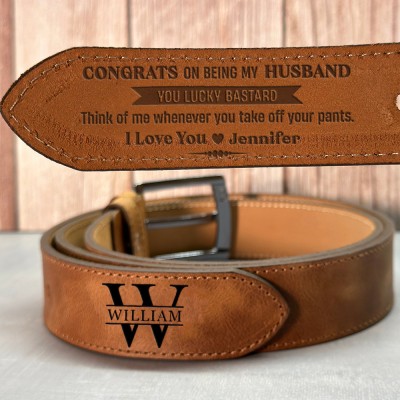 Custom Congrats On Being My Husband Engraved Leather Belt Unique Anniversary Gifts Christmas Gift Ideas