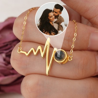 Personalized Heartbeat Projection Necklace with Picture Inside Unique Gift For Couple Anniversary Gift Ideas