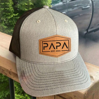 Personalized Papa Real Leather Patch Hat With Date Keepsake Gift for Dad New Papa Gift Ideas