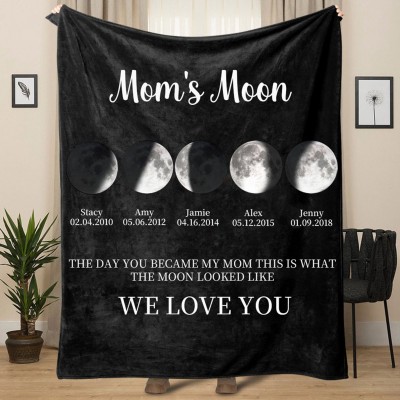 Custom Mom's Moon Moon Phase Blanket With Kids Names Unique Keepsake Gift For Mom Perfect Mother's Day Gift Ideas