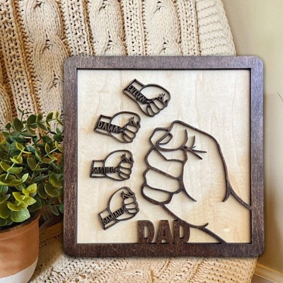 Custom Dad Fist Bump Frame Wood Sign With Kids Names Family Keepsake Gift Father's Day Gift Ideas