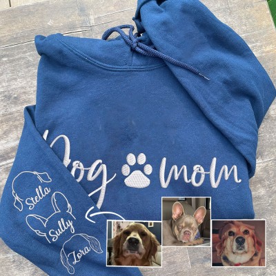 Personalized Dog Mom Pet Ears Outline Embroidered Sweatshirt Hoodie Unique Gifts for Dog Lover