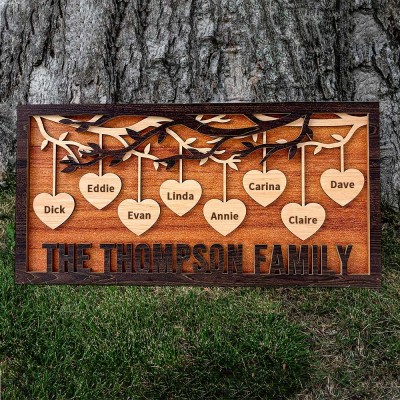 Personalized Engraved Hanging Heart Family Tree Name Sign Anniversary Gifts Family Christmas Gift