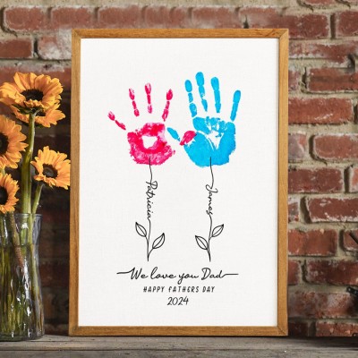 Custom DIY Handprint Wood Frame With Kids Names Custom Family Sign Gift For Dad Unique Father's Day Gifts