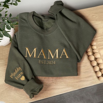 Custom Mama Embroidered Hoodie Sweatshirt With Date Unique Keepsake For Mom Mother's Day Gift Ideas