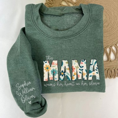 Personalized Mama Embroidered Sweatshirt Hoodie with kids Names Mother's Day Gift