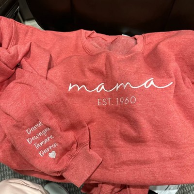 Custom Mama Embroidered Sweatshirt Hoodie Heartful Gift For Mom Grandma Mother's Day Gift Ideas