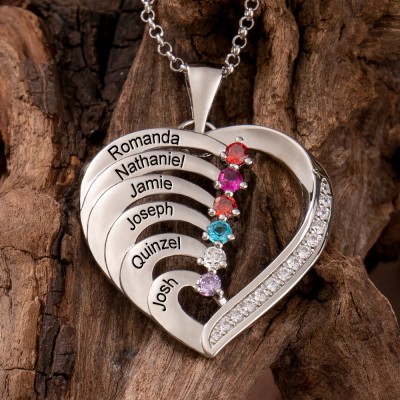 Personalized Heart Shape Names Necklace With Birthstones Design Unique Gift For Mom Grandma