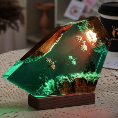 Fire Dragon and Ice Dragon Resin Wood Lamp Halloween Gift Ideas Birthday Gift