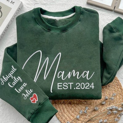 Personalized Mama Embroidered Sweatshirt Hoodie With Names Gift For Mom Grandma Christmas Gift Ideas