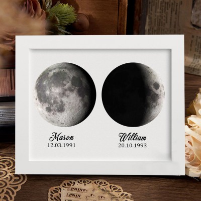 Personalized Couple Moon Phase Wooden Frame Sign Anniversary Gift Ideas Wedding Keepsake Gift  