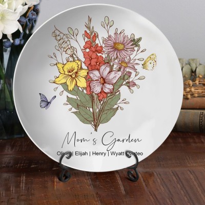 Custom Mom's Garden Art Print Birth Flower Bouquet Platter Gifts for Mom Grandma Mother's Day Keepsake Gift Ideas