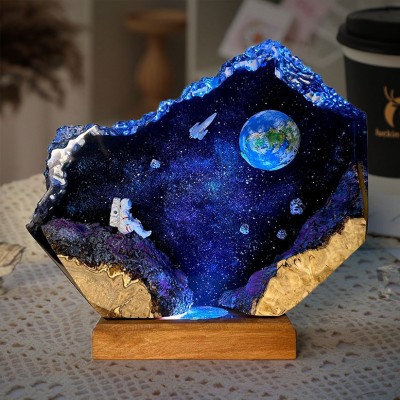 Universe Astronaut Epoxy Resin Wood Lamp Galaxy Night Light Christmas Gift Birthday Gift Ideas