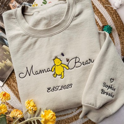 Custom Mama Bear Embroidered Sweatshirt Hoodie Gift For Mom Christmas Gift Ideas