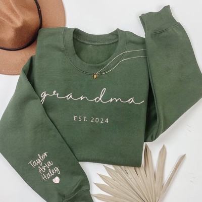 Personalized Grandma Embroidered Sweatshirt Hoodie Keepsake Gift For Mom Grandma Mother's Day Gift Ideas