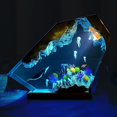 Humpback Whale &Jellyfish Resin Wood Lamp Night Light Christmas Gift Birthday Gift Ideas