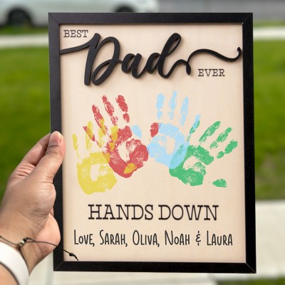 Personalized Best Dad Ever DIY Handprint Wooden Frame Sign Unique Father's Day Gifts