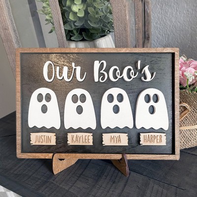 Personalized Our Boo's Family Halloween Ghost Wood Sign with Names Halloween Gift