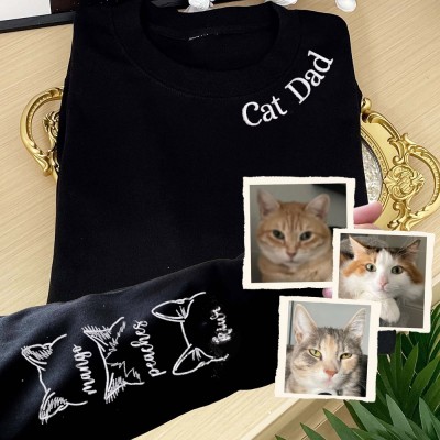 Personalized Cat Dad Neckline Embroidered Sweatshirt Hoodie Unique Gifts For Pet Lover Father's Day Gift