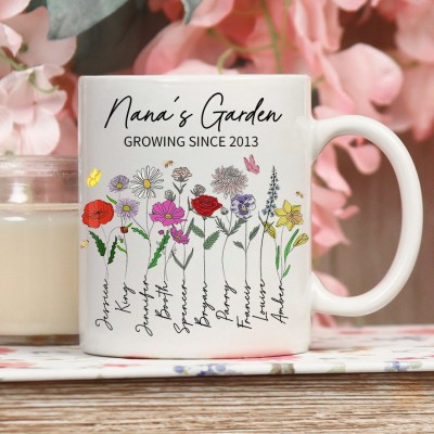 Personalized Growing Grandma's Garden Art Print Birth Flower Mug With Grandkids Names Mother's Day Gift Unique Gift For Mom Grandma