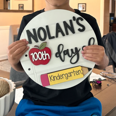 Personalized 100th Day of Kindergarten Photo Prop Custom Interchangeable Round Wooden Sign Gift Ideas For Kids