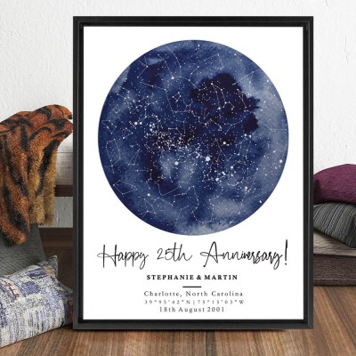 Personalized 25th Anniversary Star Map Frame Keepsake Gifts for Wife Husband Christmas Gift Ideas