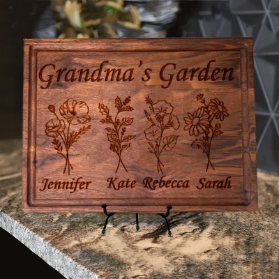 Personalized Grandma's Garden Birth Flower Cutting Board with Grandkids Names Gifts for Mom Grandma