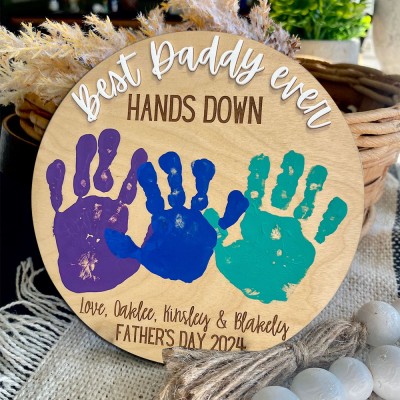 Custom Best Daddy Ever Hands Down Handprint Frame With Kids Names Unique Gift For Dad Father's Day Gift 