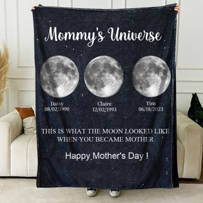 Personalized Mommy's Universe Moon Phase Blanket Mother's Day Gifts Unique Family Gift For Mom