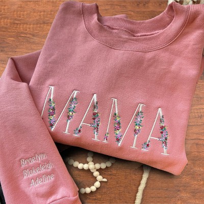 Personalized Floral Mama Embroidered Sweatshirt Hoodie Unique Christmas Gift Ideas