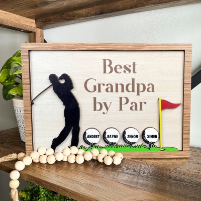 Custom Best Grandpa By Par Golf Frame Wood Sign With Grandkids Names Keepsake Gift For Dad Father's Day Gifts