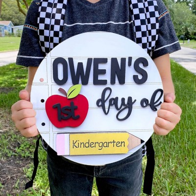 Custom First Day of Kindergarten School Photo Prop Personalized Interchangeable Wood Sign For Kids