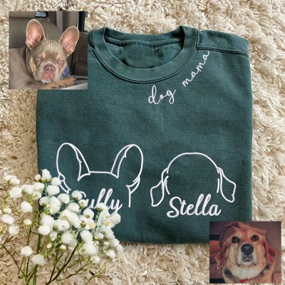 Personalized Dog Ear Outline Embroidered Sweatshirt Hoodie Gift for Pet Lover