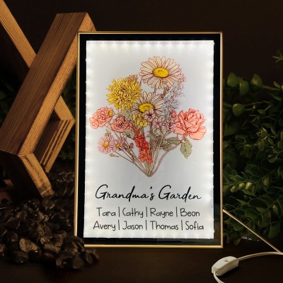 Personalized Grandma's Garden Birth Month Flower Bouquet Lamp with Names Mother's Day Gift