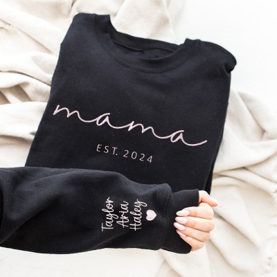 Custom Mama Embroidered Sweatshirt Hoodie With Date Gift Ideas For Mom Grandma