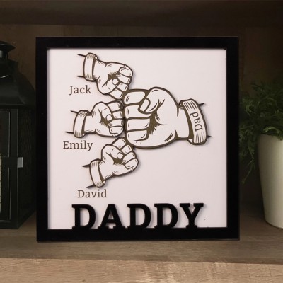 Custom Wooden Daddy Fist Bump Frame Sign Family Gift Father's Day Gift Ideas