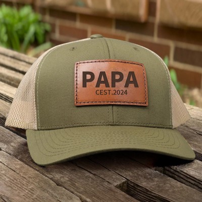 Benutzerdefinierte Papa Snapback Cap echtes Leder Patch Hut mit Datum perfektes Geschenk für Papa