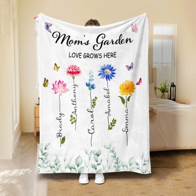 Personalized Mom's Garden Birth Flower Blanket with Names