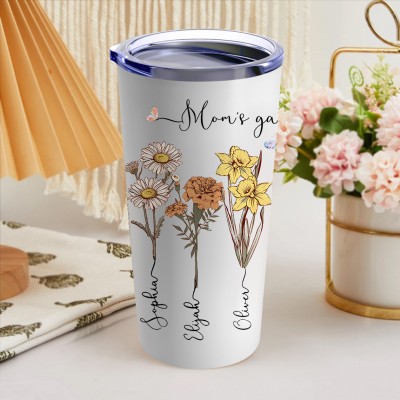 Personalized Mom's Garden Birth Flower Tumbler with Kids Names 