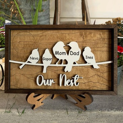 Personalized Bird Family Sign with Engraved Names