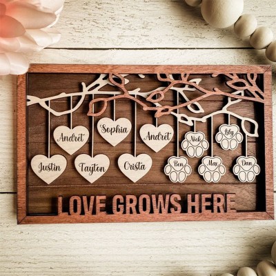 Personalized Love Grows Here Wooden Family Tree Sign