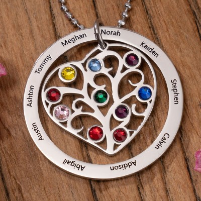 Personalized 1-10 Birthstones Family Tree Names Necklace Perfect Gift For Mom Grandma Mother's Day Gift Ideas