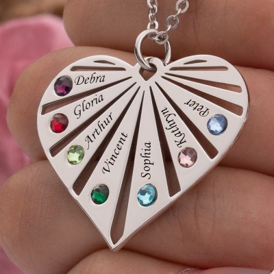  Personalized Heart Shaped Names Necklace With 1-8 Birthstones Mother's Day Gift Ideas