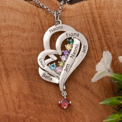 Personalized Heart Shaped Engraved Name Necklace With Birthstone Mother's Day Gift Ideas Family Keepsake Gifts