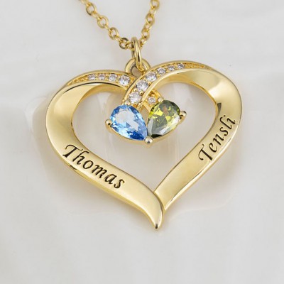 Personalized Heart Shaped Name Necklace with Birthstones Gift for Couples Anniversary Gifts