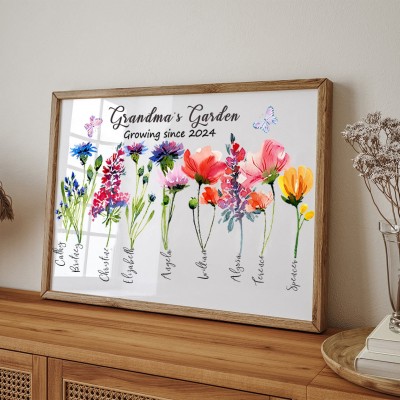 Personalized Grandma's Garden Birth Flower Frame with Kids Names 