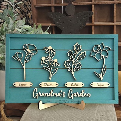 Personalized Grandma's Garden Birth Flower Frame With Names Mother's Day Gifts