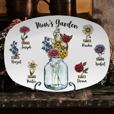 Personalized Mom's Garden Birth Flower Platter with Names