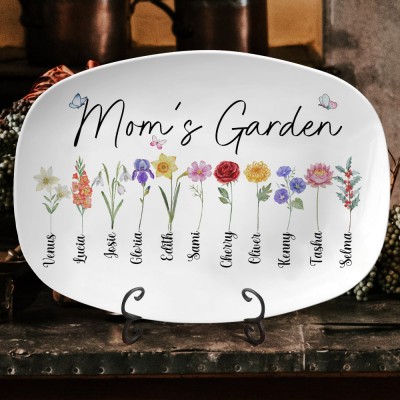 Personalized Mom's Garden Birth Flower Platter with Names